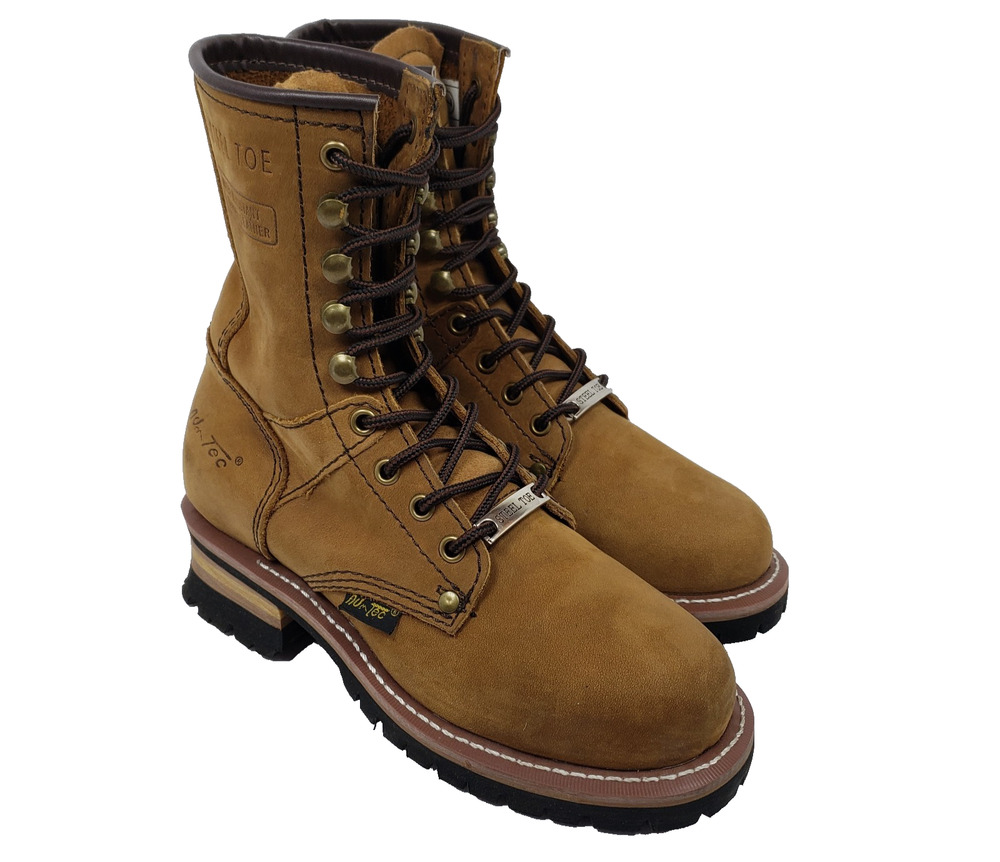 AdTec 9" Logger Womens Size 7 M Crazy Horse Brown Leather Steel Toe Work Boots